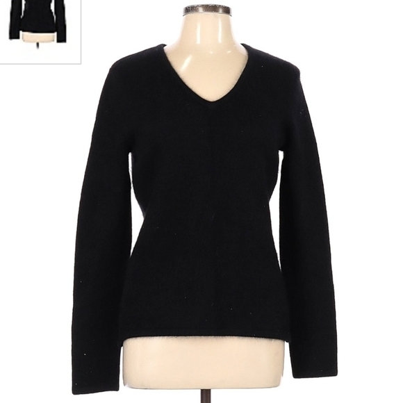 Sarah Spencer V-Neck Angora Rabbit Hair Lamb Wool Black Sweater Women's Large L - Picture 1 of 8